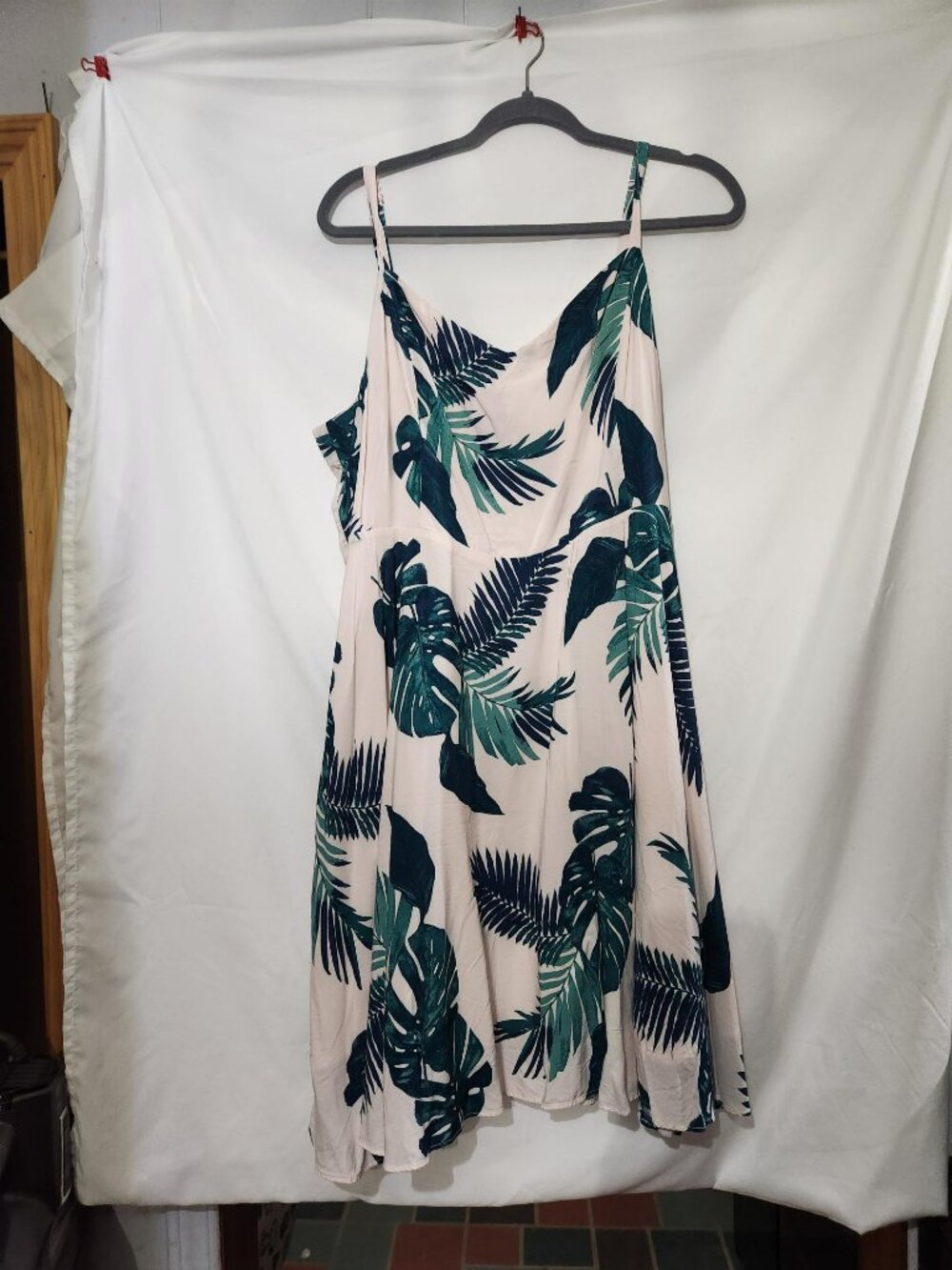 Old Navy XXL Tropical Palm Leaf Maxi Dress Pink Smocked Resort Cruise